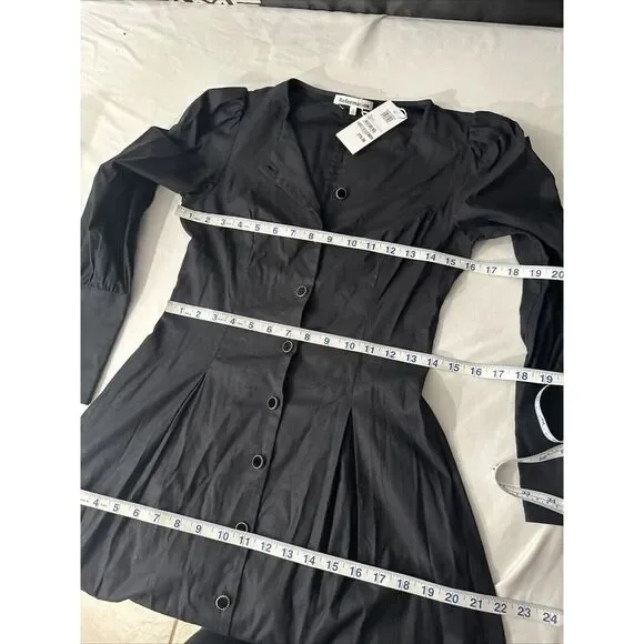 NWT $278 Reformation [‎ 2 ] Halia Long Sleeve Button-Up Dress in Black - Picture 4 of 15